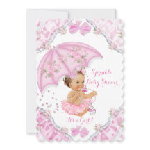 Brunette Baby Shower Pink Umbrella Girl Flowers