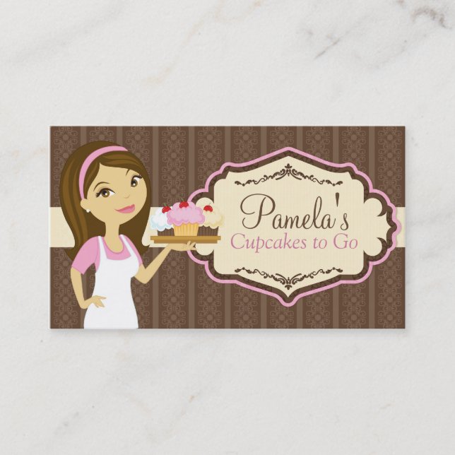 Brunette Baker Cupcake Business Cards D16 (Front)