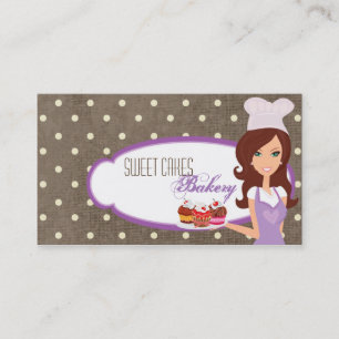 Brunette Baker on Purple Cup Cakes Business Card