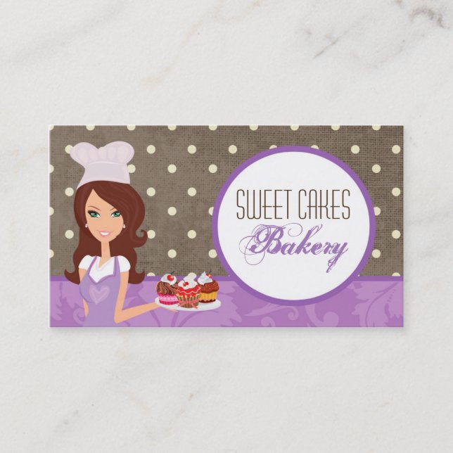 Brunette Baker Purple Brow Cup Cakes Business Card (Front)