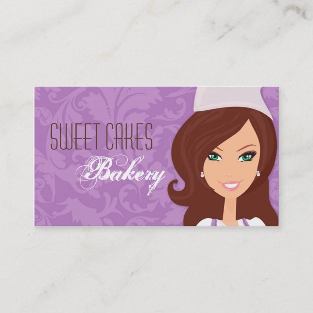 Brunette Baker Purple Brow Cup Cakes Business Card (Front)