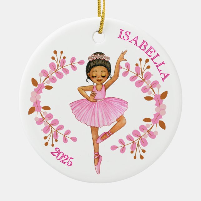 Brunette Ballerina Ceramic Tree Decoration (Front)