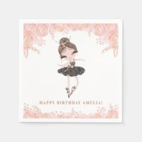 Brunette Ballerina in Black Dress Floral Birthday