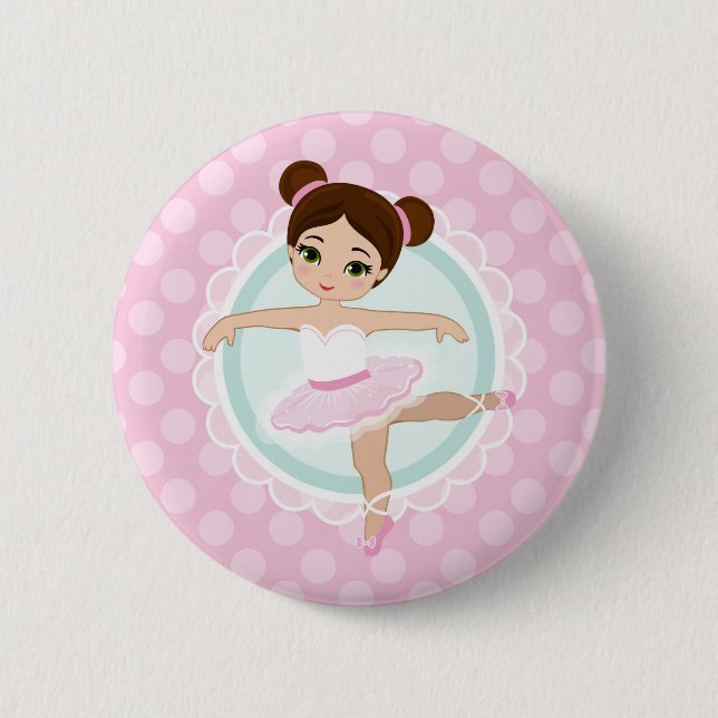Brunette Ballerina - Pink Ballet Dancer Girl 6 Cm Round Badge (Front)