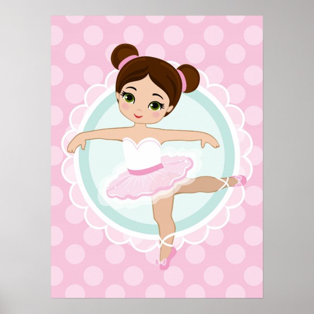 Brunette Ballerina - Pink Ballet Dancer Girl Poster (Front)