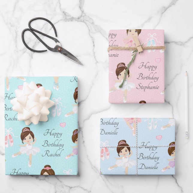 Brunette Ballerina  Wrapping Paper Sheets (Front)
