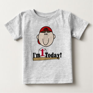 Brunette Baseball First Birthday Baby T-Shirt