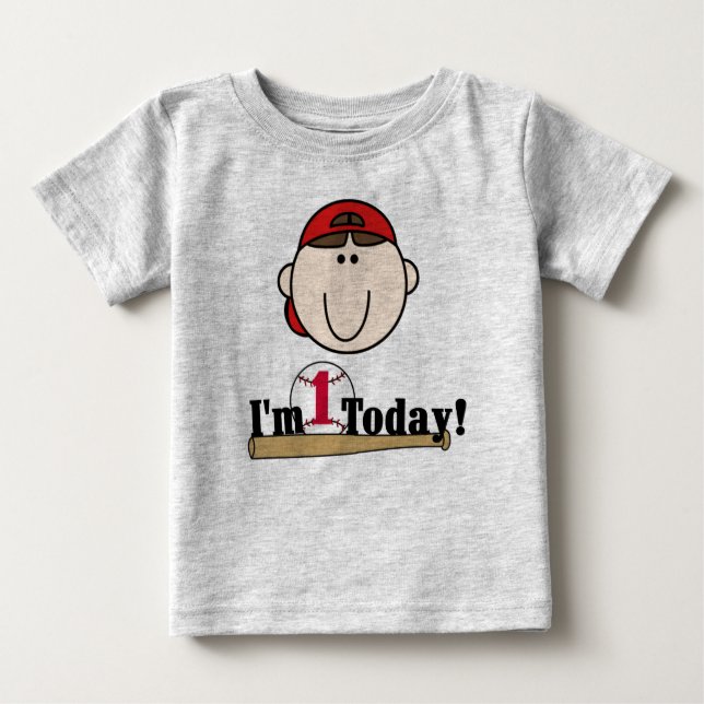 Brunette Baseball First Birthday Baby T-Shirt (Front)