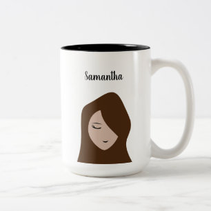 Brunette Beauty: Customisable Girl Illustration Mu Two-Tone Coffee Mug