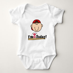 Brunette Boy Baseball 2nd Birthday Baby Bodysuit
