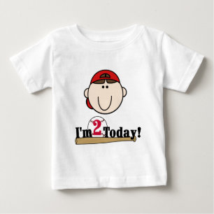 Brunette Boy Baseball 2nd Birthday Baby T-Shirt