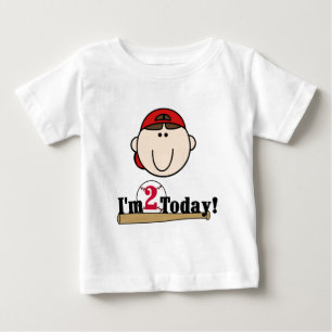 Brunette Boy Baseball 2nd Birthday Baby T-Shirt