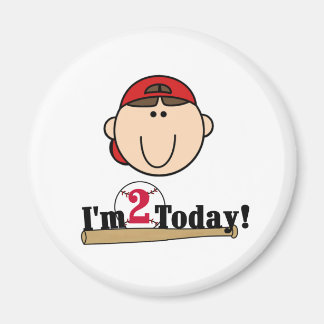 Brunette Boy Baseball 2nd Birthday Magnet