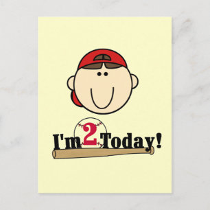 Brunette Boy Baseball 2nd Birthday Postcard