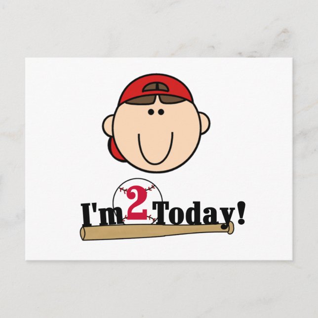 Brunette Boy Baseball 2nd Birthday Postcard (Front)