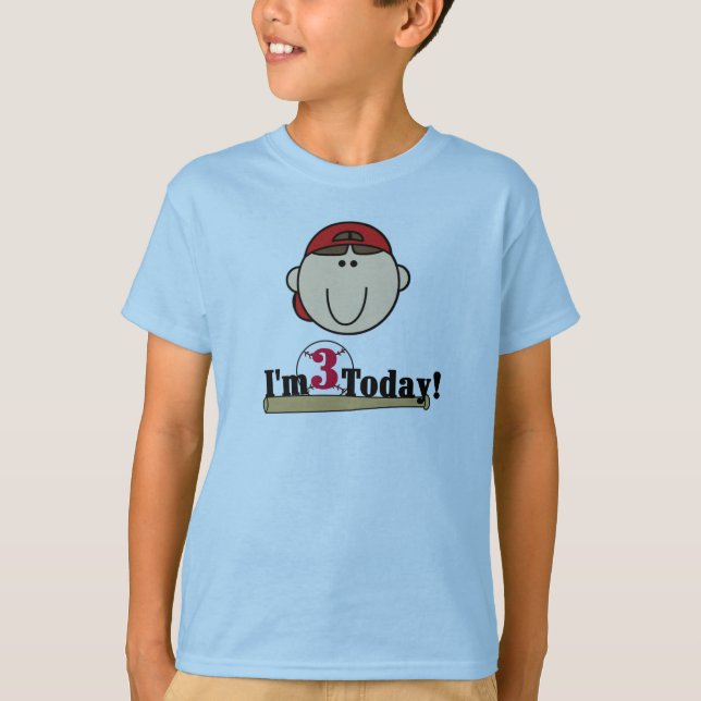 Brunette Boy Baseball 3rd Birthday Tshirts (Front)