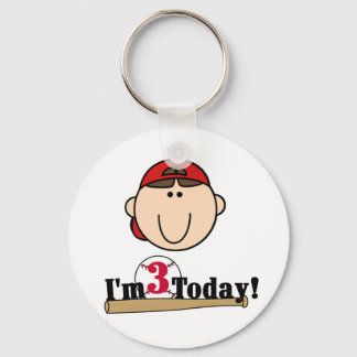 Brunette Boy Baseball 3rd Birthday Tshirts Key Ring