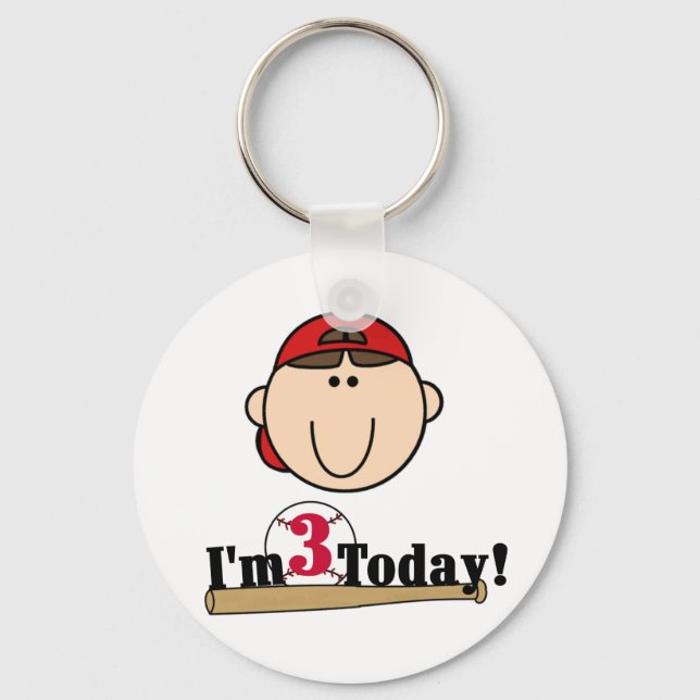 Brunette Boy Baseball 3rd Birthday Tshirts Key Ring (Front)