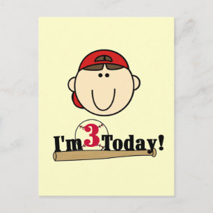 Brunette Boy Baseball 3rd Birthday Tshirts Postcard
