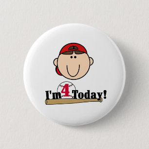Brunette Boy Baseball 4th Birthday 6 Cm Round Badge