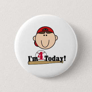Brunette Boy Baseball 4th Birthday 6 Cm Round Badge