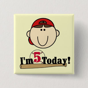 Brunette Boy Baseball 5th Birthday 15 Cm Square Badge