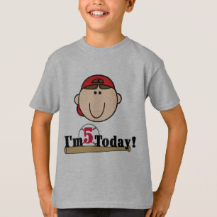 Brunette Boy Baseball 5th Birthday T-Shirt