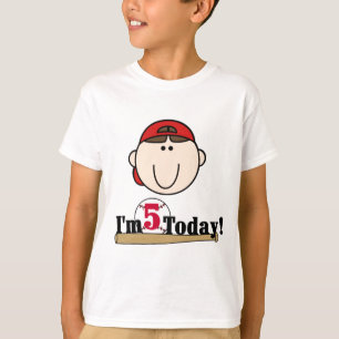 Brunette Boy Baseball 5th Birthday T-Shirt