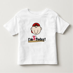 Brunette Boy Baseball 5th Birthday Toddler T-Shirt