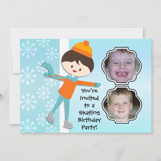 Brunette Boy Birthday Skating Party Invitation (Front)