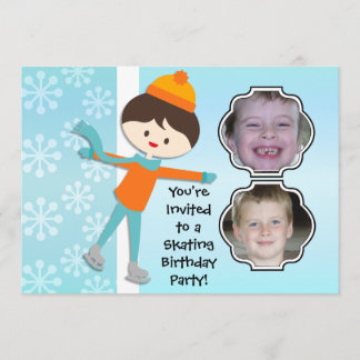 Brunette Boy Birthday Skating Party Invitation