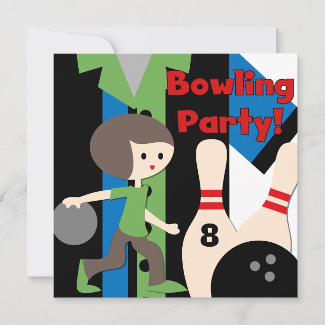 Brunette Boy Bowling Party Invitations (Front)