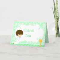 Brunette Boy First Communion Damask 'Thank You'
