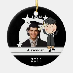 Brunette Boy Graduate Customised Photo Keepsake Ceramic Tree Decoration