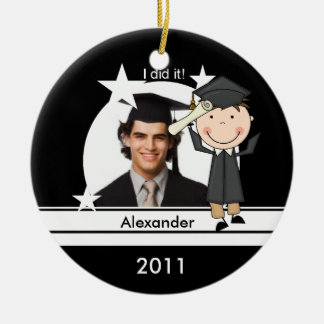 Brunette Boy Graduate Customised Photo Keepsake Ceramic Tree Decoration