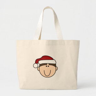Brunette Boy in Santa Hat Large Tote Bag