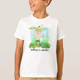 Brunette Boy Safari Birthday Customised Tshirt