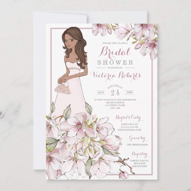 Brunette Bride Floral Bridal Shower Invitation (Front)