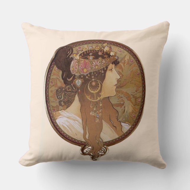 Brunette by Alphonse Mucha Cushion (Front)