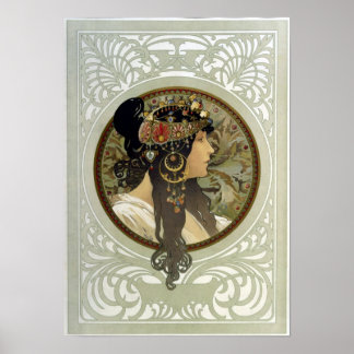 Brunette by Mucha Poster