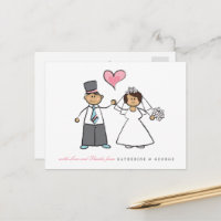 Brunette Cartoon Couple Mr & Mrs Wedding Thank You