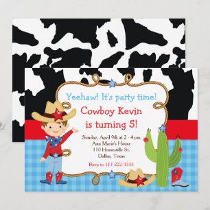 Brunette Cowboy Western Birthday Party Invitation