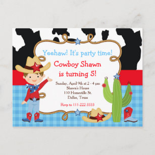 Brunette Cowboy Western Birthday Party Invitation Postcard