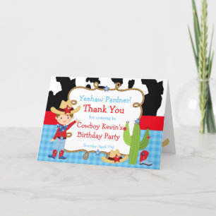 Brunette Cowboy Western Birthday Party Thank You Card