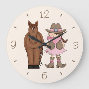 Brunette Cowgirl and Horse Wall Clock