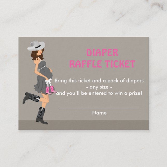 Brunette Cowgirl Baby Shower Diaper Raffle Tickets Enclosure Card (Front)