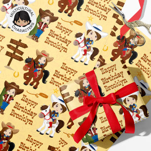 Brunette Cowgirl Personalised Wrapping Paper