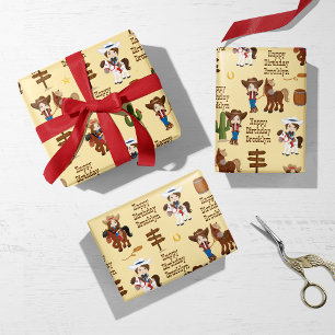 Brunette Cowgirl Personalised Wrapping Paper Sheet