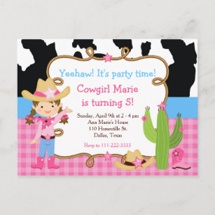 Brunette Cowgirl Western Birthday Party Invitation Postcard