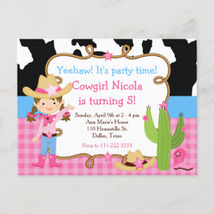 Brunette Cowgirl Western Birthday Party Postcard